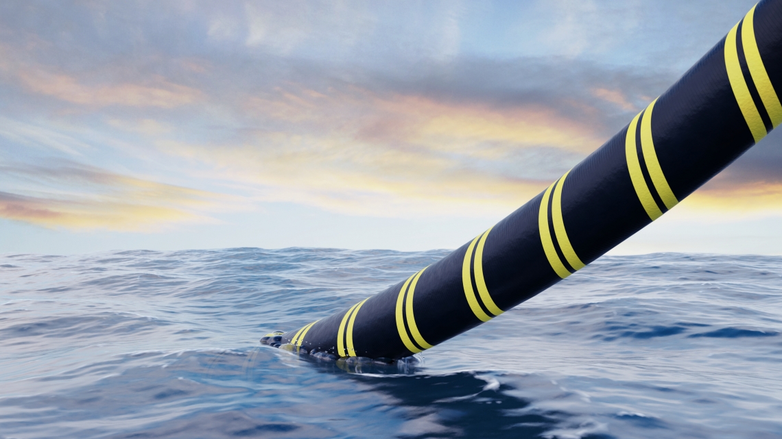 Submarine Cable being laid in the ocean