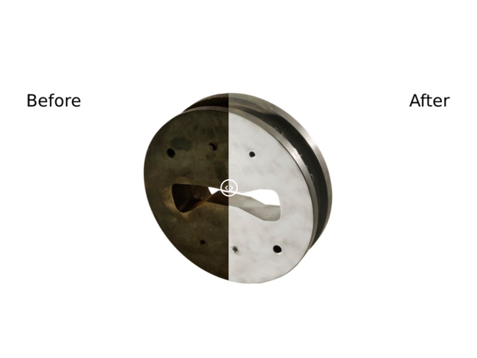 Aluminium extrusion die before and after wet blasting