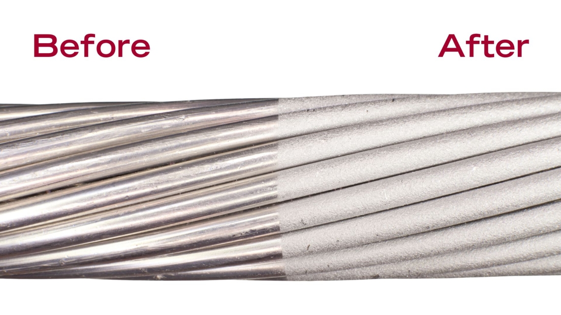 Before and After Wet Blasting High Voltage Cable