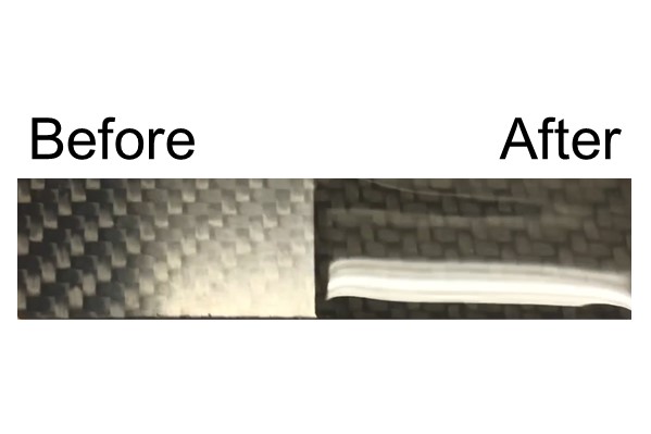 Carbon fibre strip before and after wet blasting