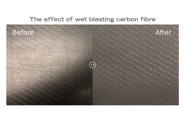 Before and after wet blasting carbon fibre