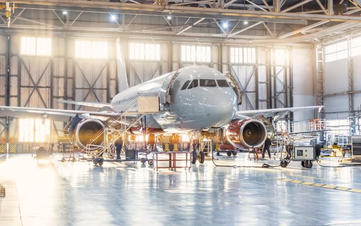 Jet aircraft undergoing maintenance