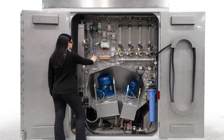 The control and maintenance area of a Vapormatt Sabre automatic wet blasting machine