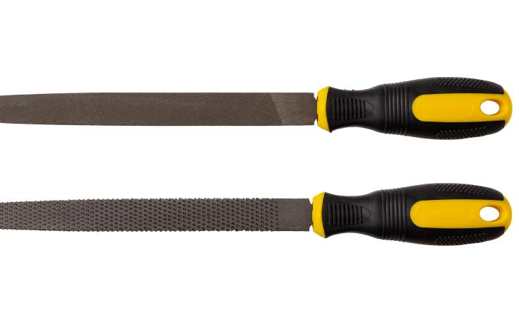 Two flat steel files with rubber handles
