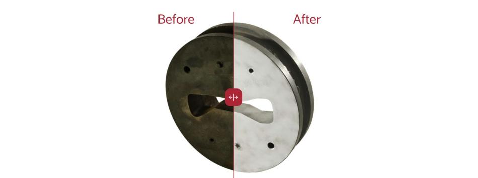 Aluminium extrusion die before and after wet blasting
