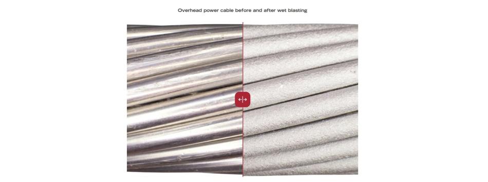 Overhead power cable before and after wet blasting