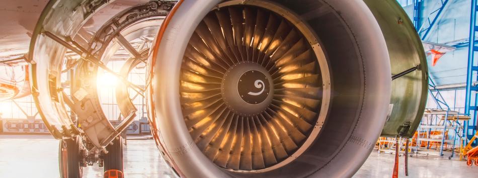 Jet engine undergoing maintenance