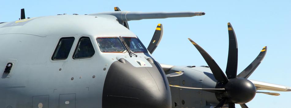 Propeller blades on a military aircraft