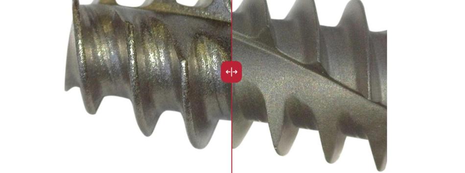 Dental screw before and after wet blasting