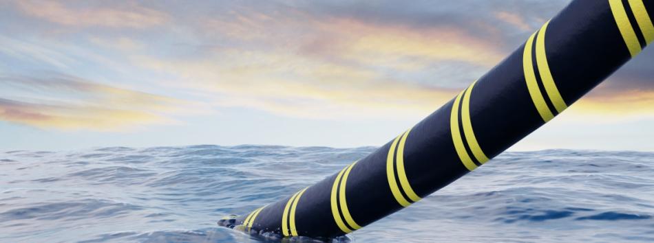 Submarine Cable being laid in the ocean