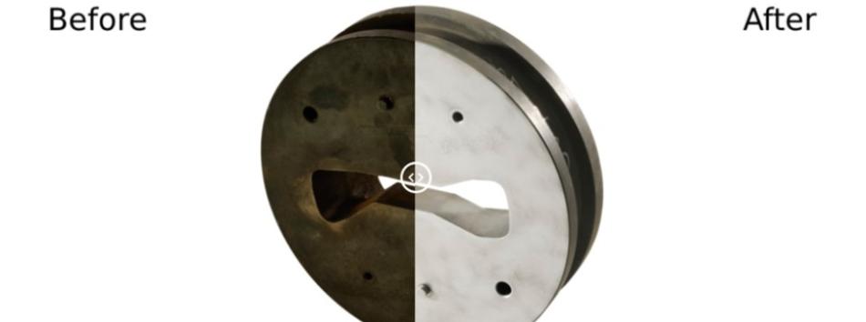 Aluminium extrusion die before and after wet blasting
