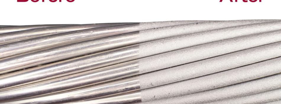 Before and After Wet Blasting High Voltage Cable