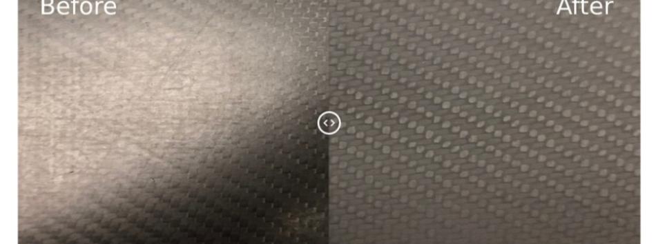 Carbon fibre before and after wet blasting
