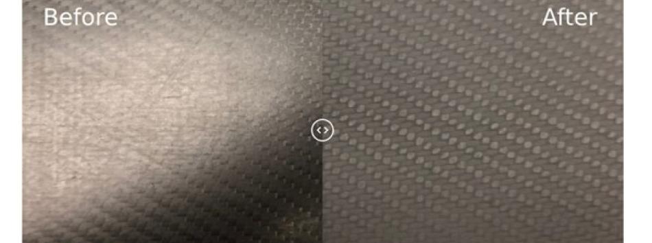 Before and after wet blasting carbon fibre