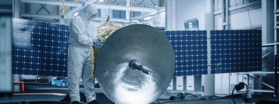 Man working with satellite