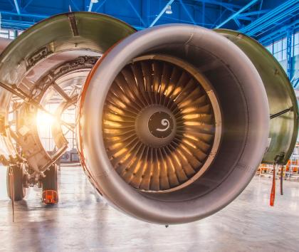 Jet engine undergoing maintenance