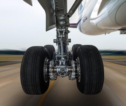 Aircraft wheels and undercarriage of an aircraft coming in to land