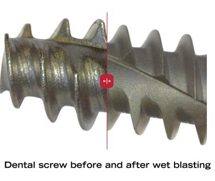 Dental screw before and after wet blasting