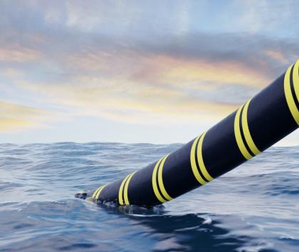 Submarine Cable being laid in the ocean