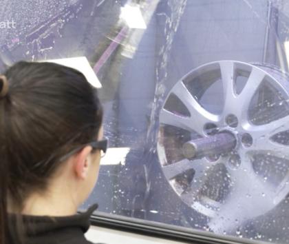 Wet blasting an alloy wheel