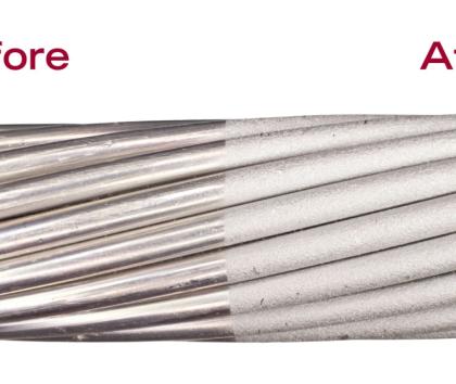 Before and After Wet Blasting High Voltage Cable