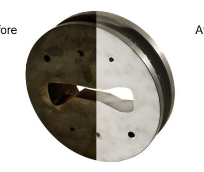 Aluminium extrusion die before and after wet blasting