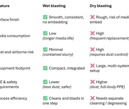 Why wet blasting is a lower cost, higher quality and more space efficient option for aerospace wheel and brake MRO operations…