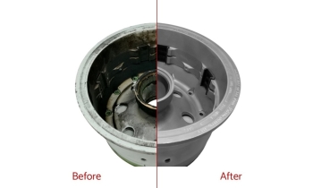 Aircraft wheel before and after wetblasting