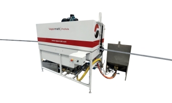 Vapormatt Profelis wet blasting machine configured for bandsaw blades