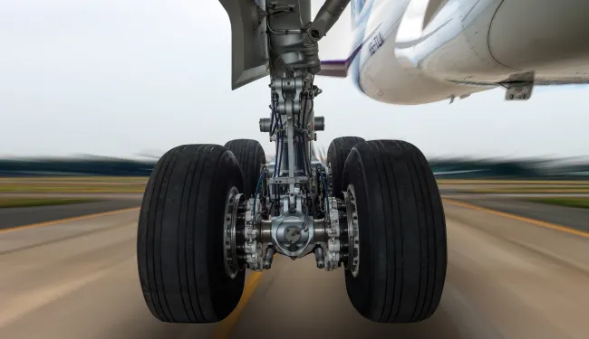 Undercarriage lowered in preparation for landing or take off