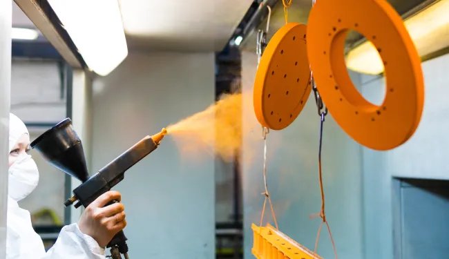 Components being spray painted