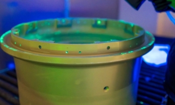 Aircraft wheel undergoing FPI NDT