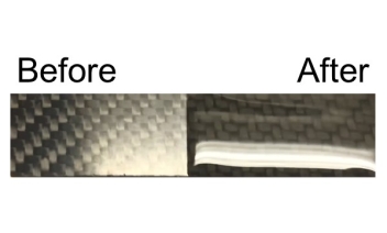 Carbon fibre strip before and after wet blasting Carbon fibre strip before and after wet blasting