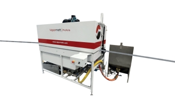 Vapormatt Profelis wet blasting machine configured for bandsaw blades