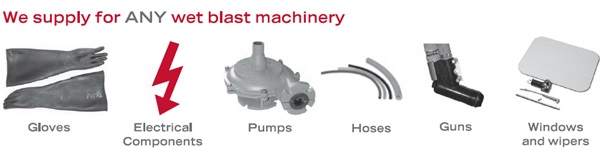 Wet blasting components and spare parts